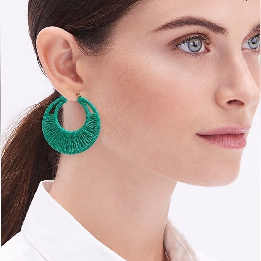 J. Crew Thread-Wrapped Green Hoop Earrings - Picture 2 of 4